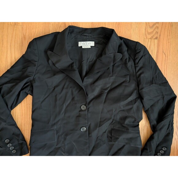 Gucci Uniform Black Wool Double Breasted Blazer Size 46 Pockets Dress - Picture 3 of 13